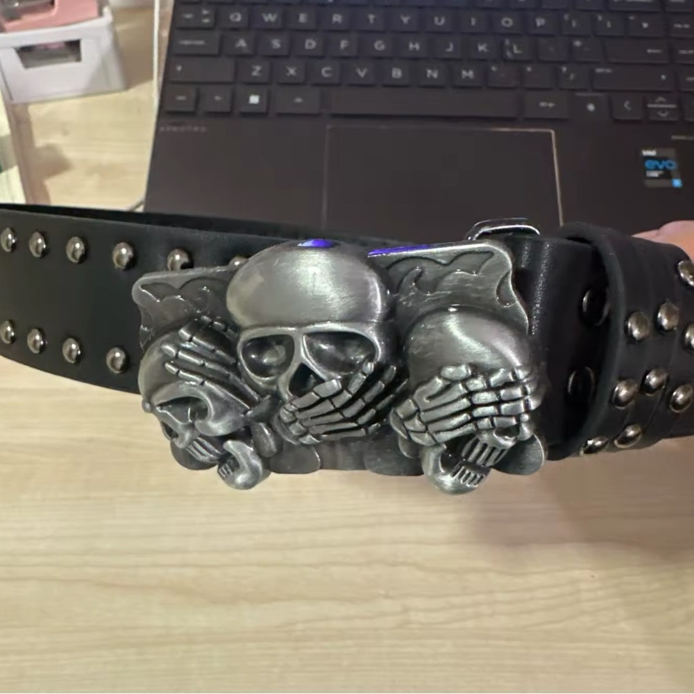 Black Studded Skull Belt